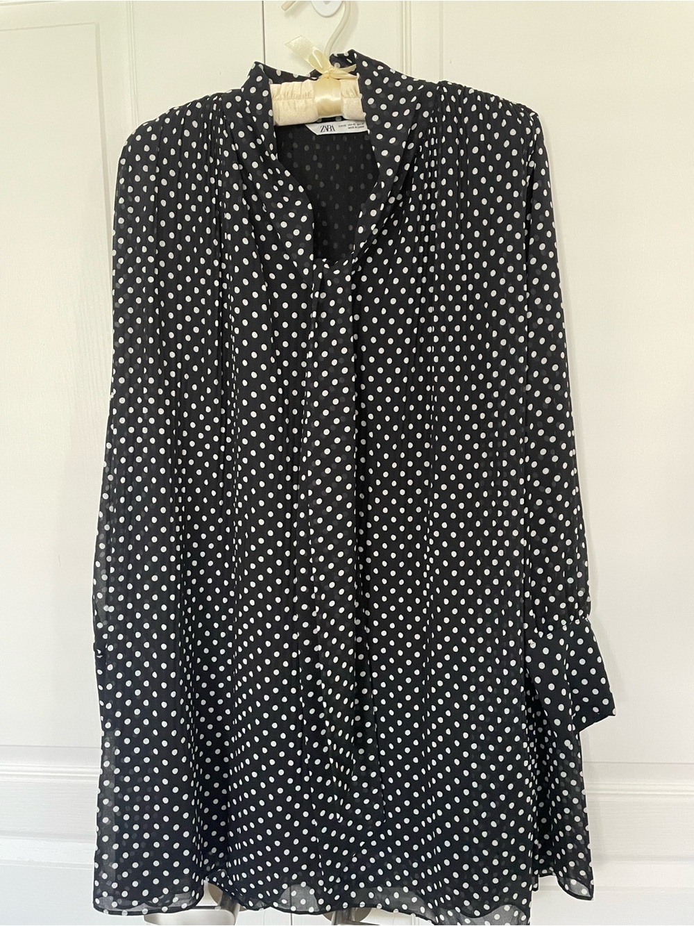 Zara Black with White Polka Dots Long Sleeve Dress